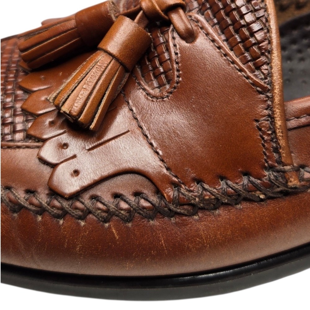 Hush Puppies Kiltie Tassel Loafers Mens 9.5M Brown Leather Woven Moc Shoes - Picture 13 of 16